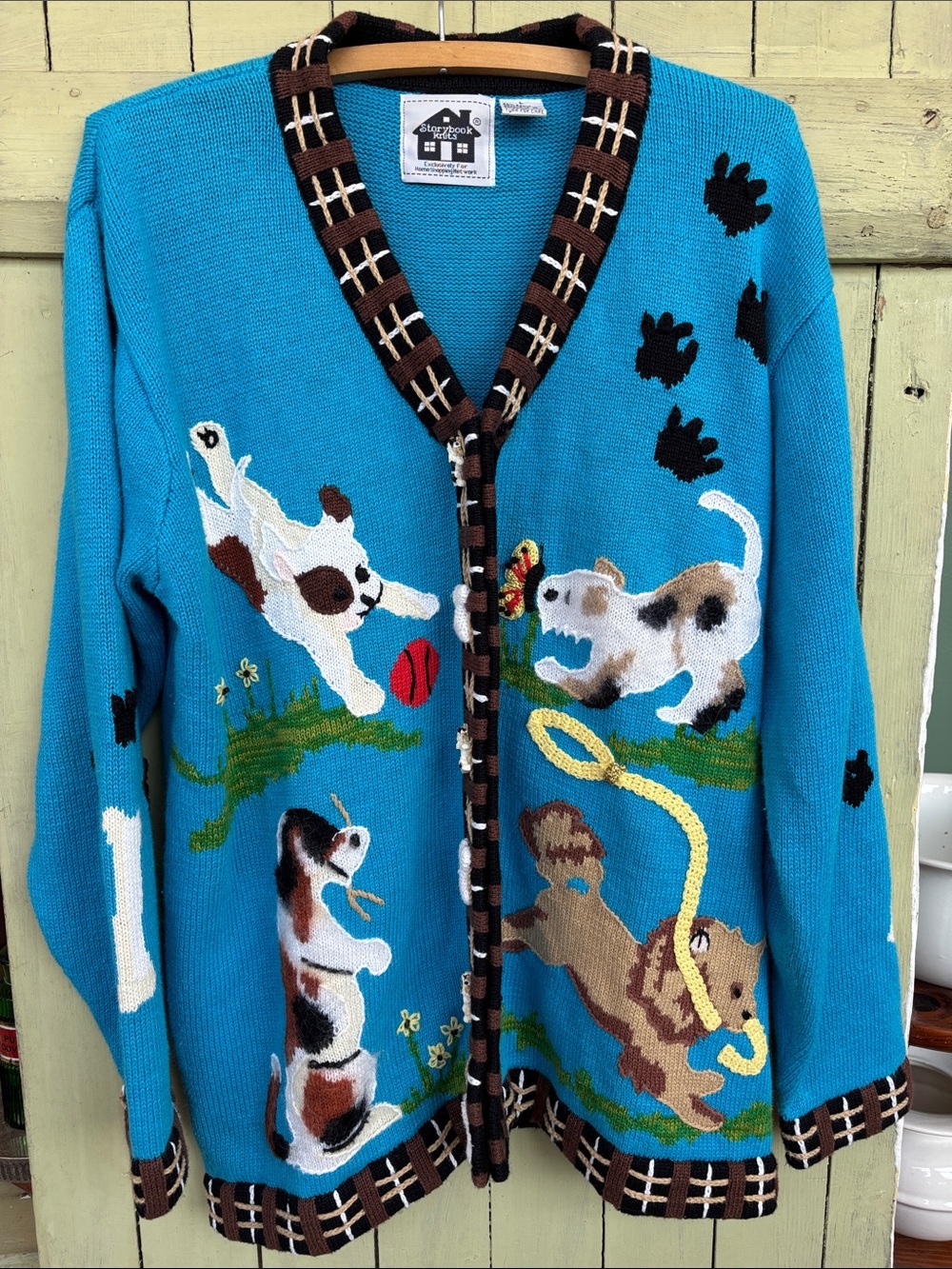 Storybook Knits Playful Puppy knit cardigan sweater